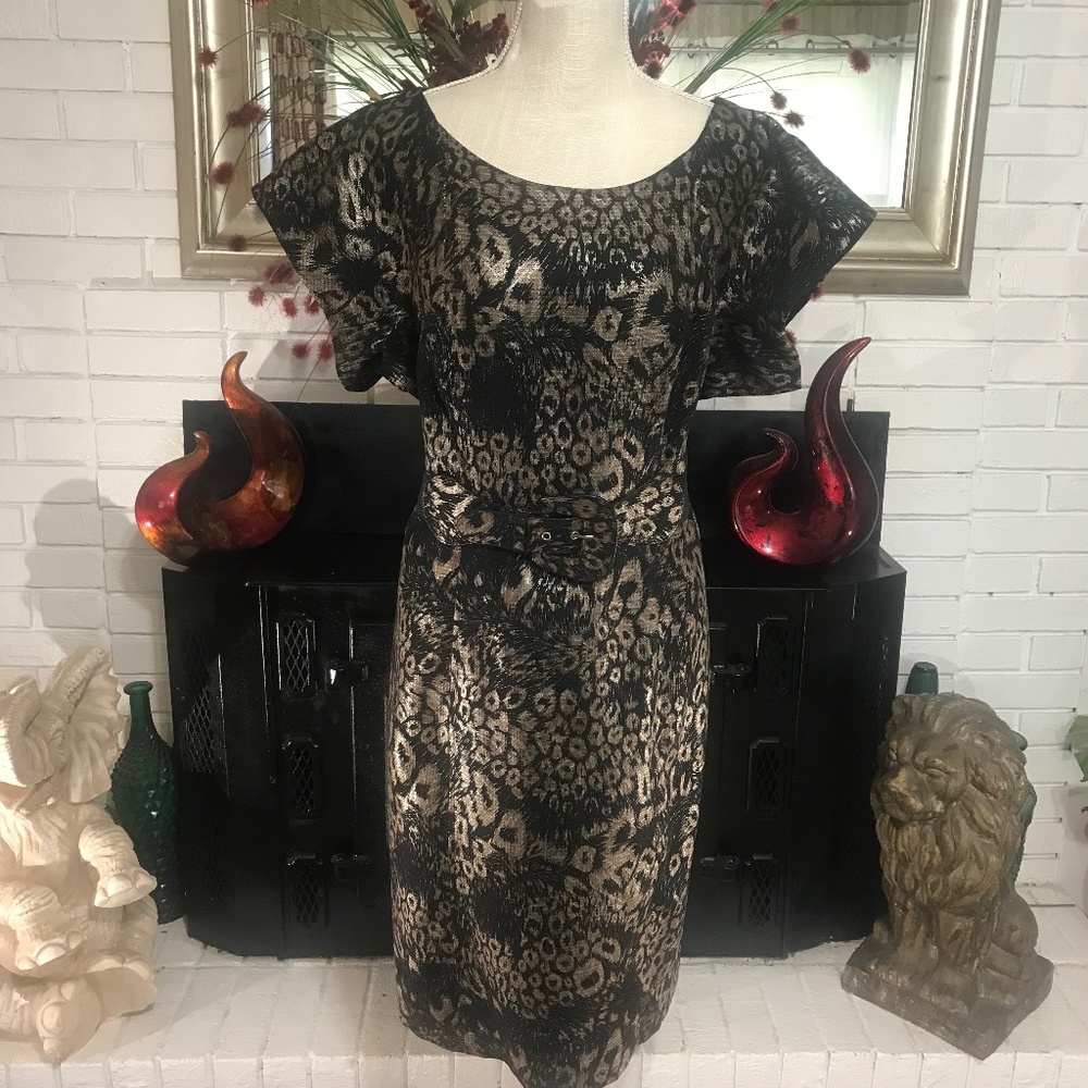 Signature By Robbie Bee Belted Sheath Sleeveless Dress